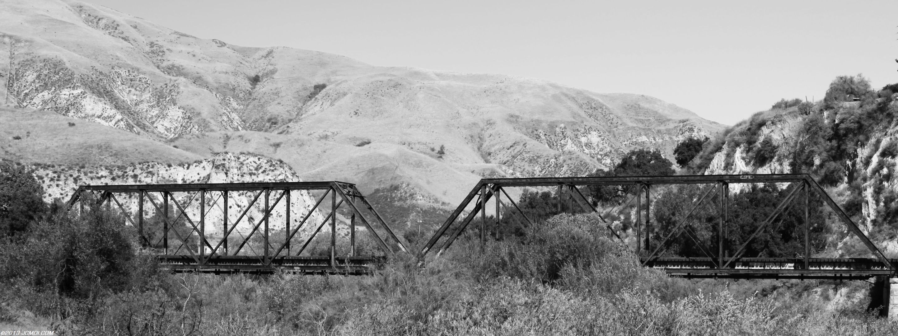 Piru train bridge wide angle B&W panoramic 11/17/2011